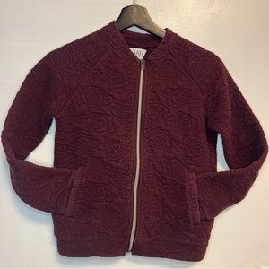 IKKS Burgundy Rose Zip-Up Sweater Jacket Shacket